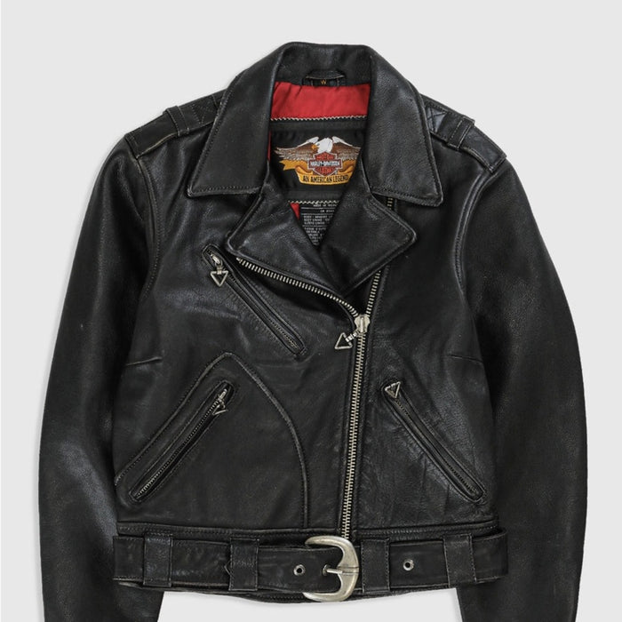 Harley Davidson CRUSADER Biker Jacket Black Leather #97052-00VM Women M RARE