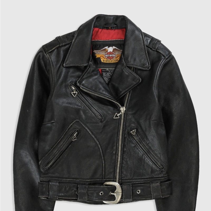 Harley Davidson CRUSADER Biker Jacket Black Leather #97052-00VM Women M RARE