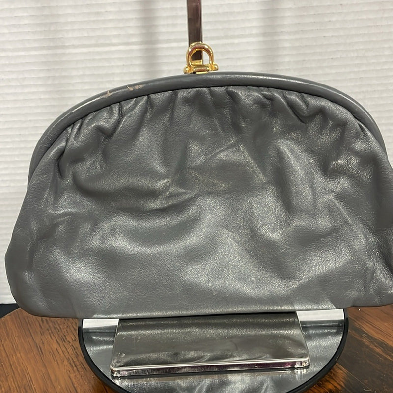 Vintage 50s gray handbag small  leather clutch
