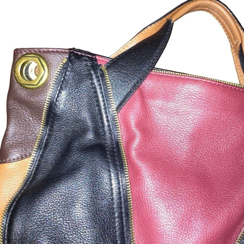 orYANY Lian Satchel Pebble Leather Maroon Blk Brwn Colorblock Bag Convertible