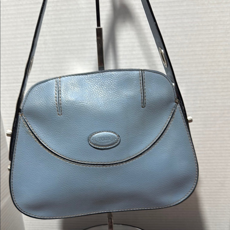 Tod's Blue Leather Shoulder Bag with Curved Flap