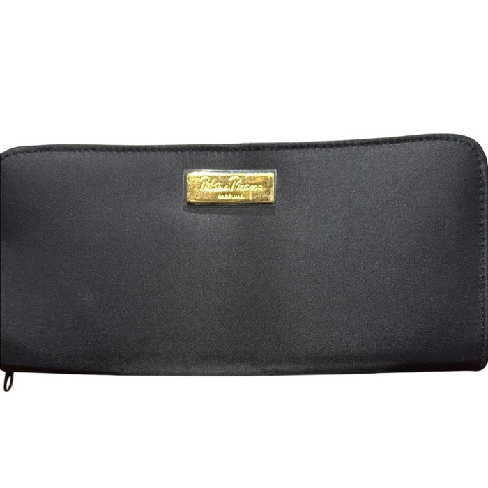 VTG PALOMA PICASSO BLACK NYLON ZIP AROUND PARFUMS CASE W/GOLD METAL LOGO