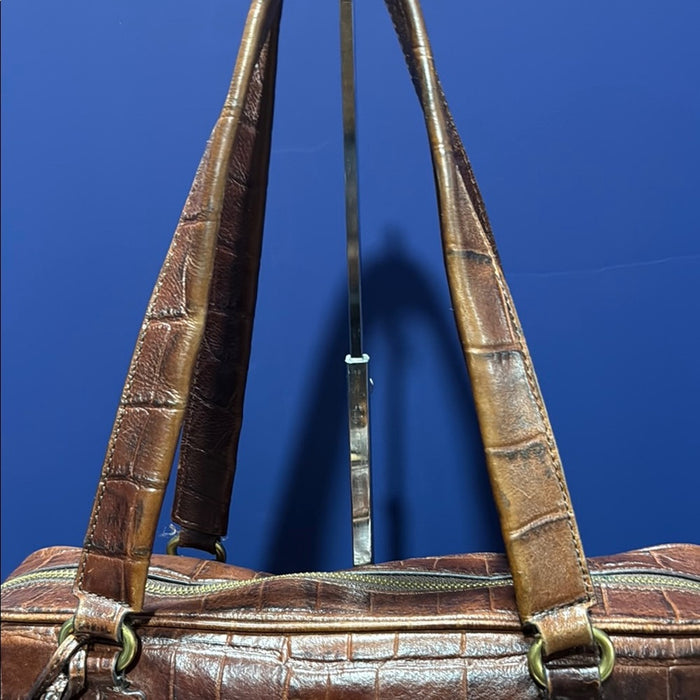 Fossil Dark Brown Croc-Embossed Leather Tote