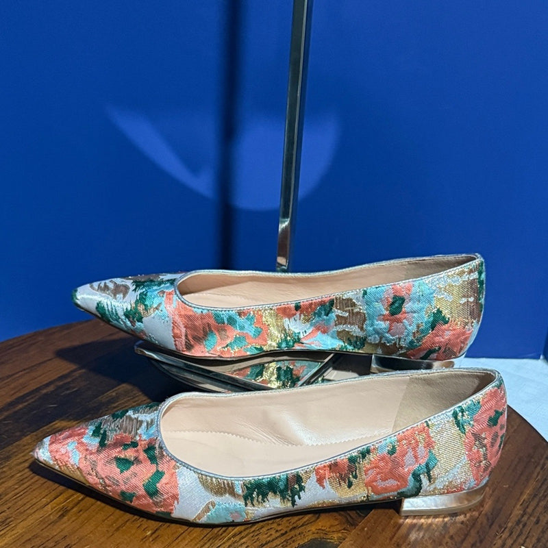 J Crew Moroccan Brocade Slip On Flats m Pointed Toe Multicolor Metallic Boho