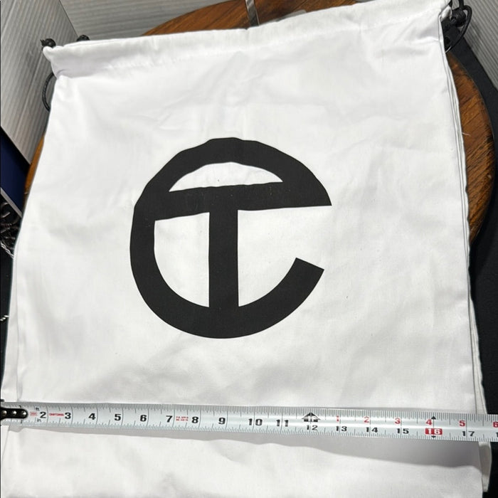 Telfar White and Black Logo Drawstring Bag