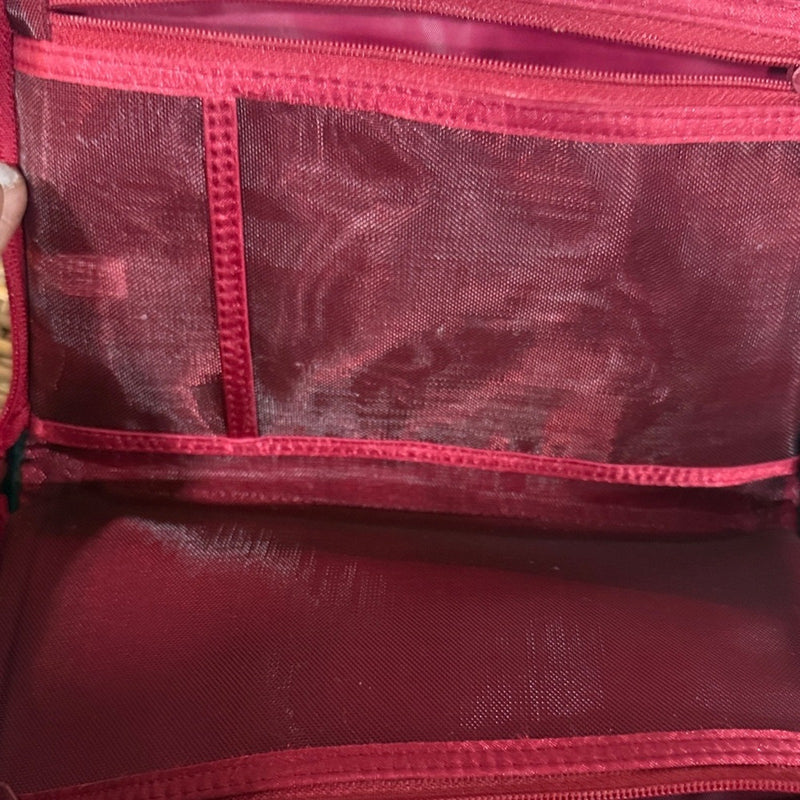 Chanel Red Satin Cosmetic Beauty Pouch w/Toiletry Essentials