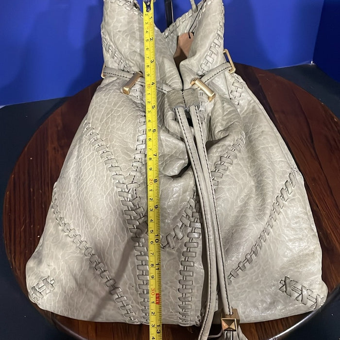 BRIAN ATWOOD Olive Green Pebbled leather Laser Cut Drawstring Bucket Bag