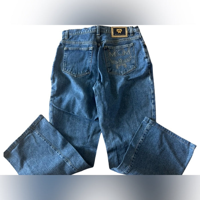 MCM Blue Jeans with Gold Studded Logo