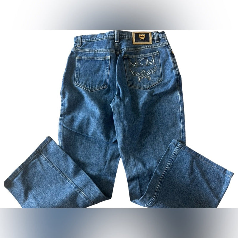MCM Blue Jeans with Gold Studded Logo
