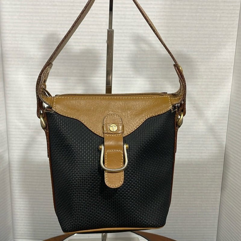 Vtg  black Toledano pvc leather 3 compartments shoulder bag crossbody bag