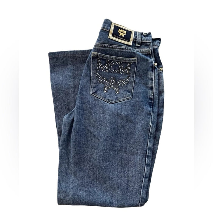 MCM Blue Jeans with Gold Studded Logo