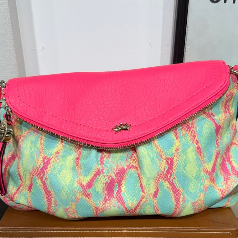 Juicy Couture Neon Preppy Pink Large Tunnel Flap Envelope Cross Body Purse Y2K