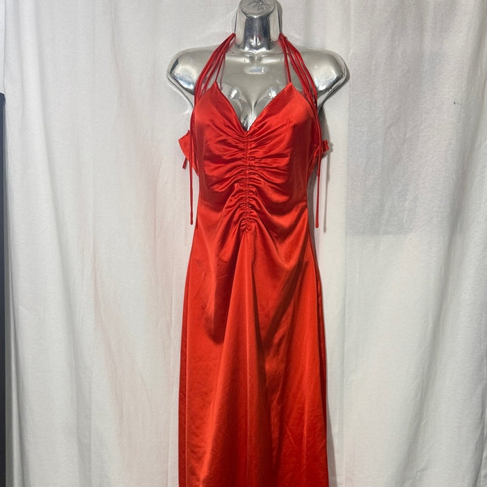 J. Jason Wu orange/red satin midi slip dress