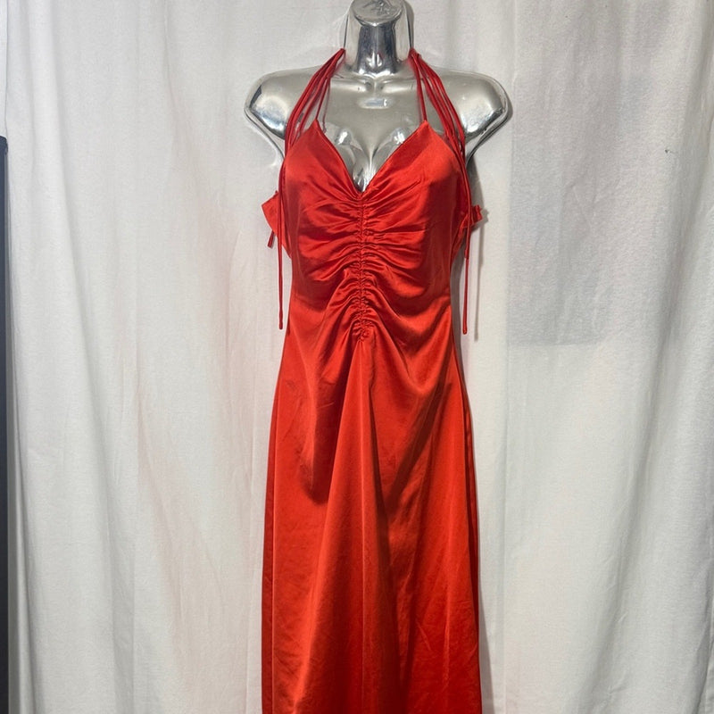 J. Jason Wu orange/red satin midi slip dress