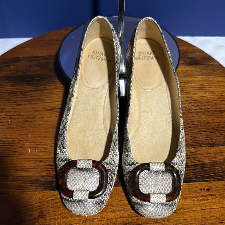 Stuart Weitzman Gray and Brown Flats with Ornamental Details