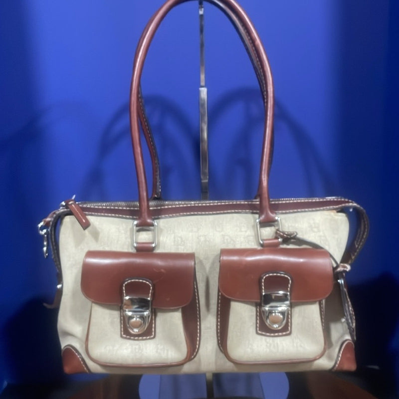 Dooney & Bourke Signature Double Pocket Satchel Handbag Brown Retail $285
