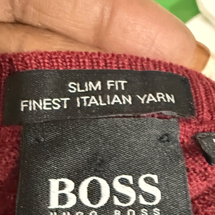 Boss Men's Deep Red V-Neck Sweater