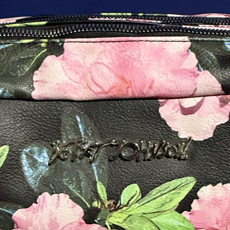 Betsey Johnson Black and Pink Floral Cosmetic Bag