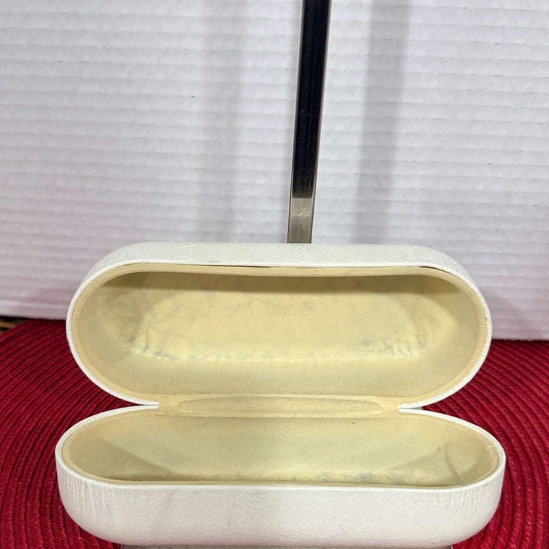 CHLOE Glasses Case White Faux Leather Metal Feet On Bottom Logo Plate Luxury