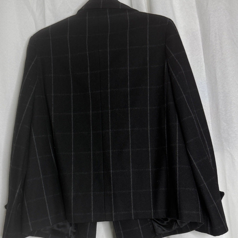 Helene Berman Wool Blend Crop Coat with Navy and Gray Plaid