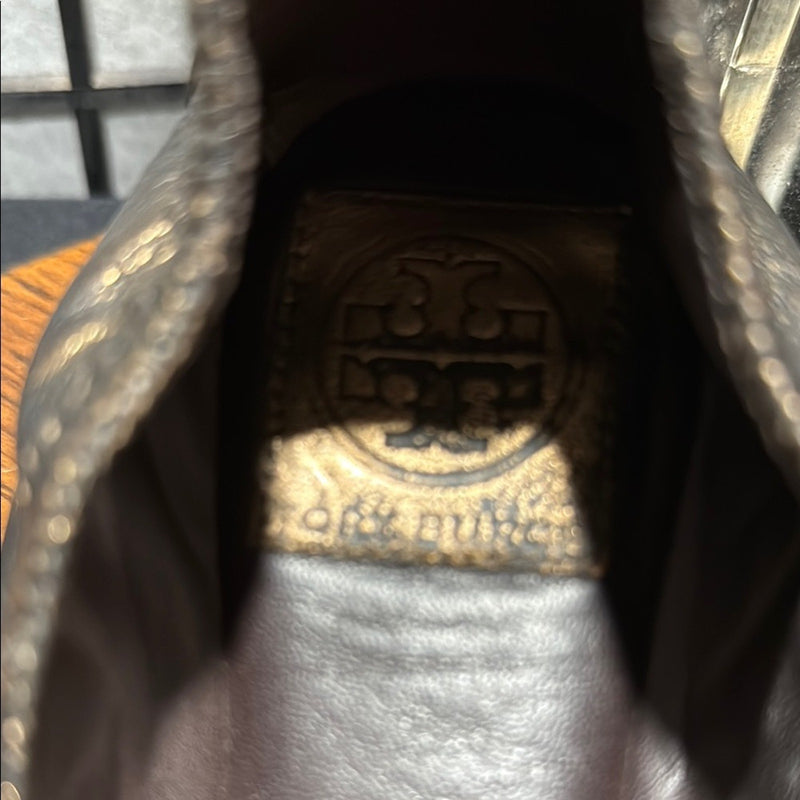 Tory Burch Bronze/Black Leather Flats