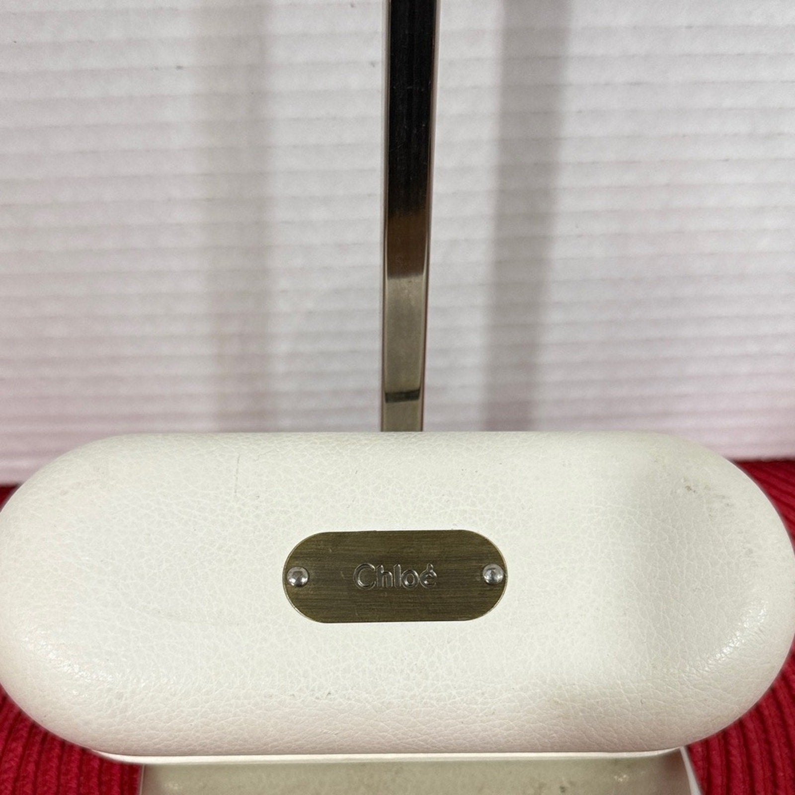 CHLOE Glasses Case White Faux Leather Metal Feet On Bottom Logo Plate Luxury