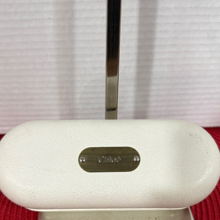 CHLOE Glasses Case White Faux Leather Metal Feet On Bottom Logo Plate Luxury