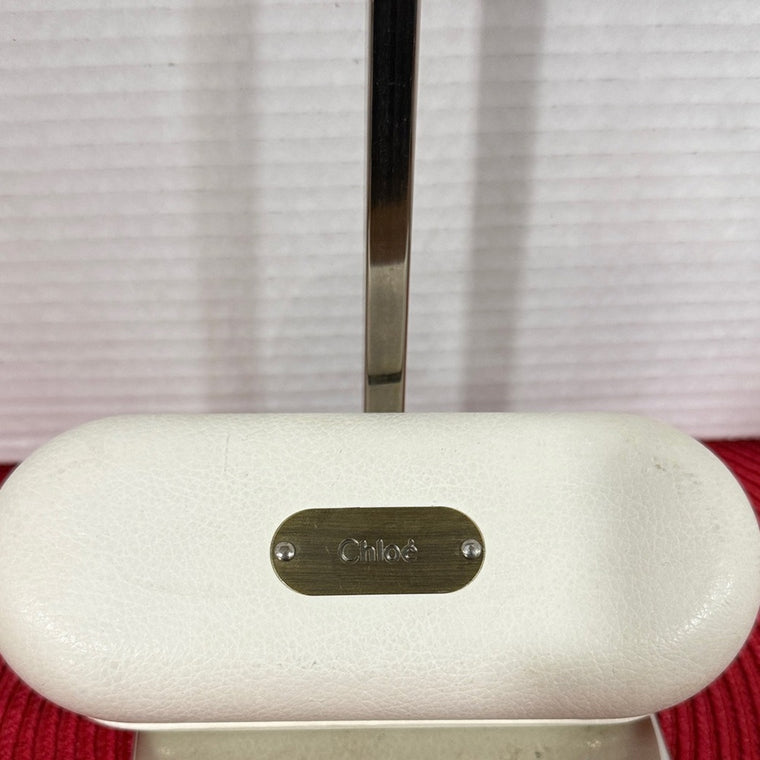 CHLOE Glasses Case White Faux Leather Metal Feet On Bottom Logo Plate Luxury