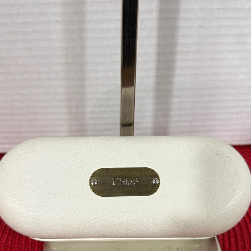 CHLOE Glasses Case White Faux Leather Metal Feet On Bottom Logo Plate Luxury