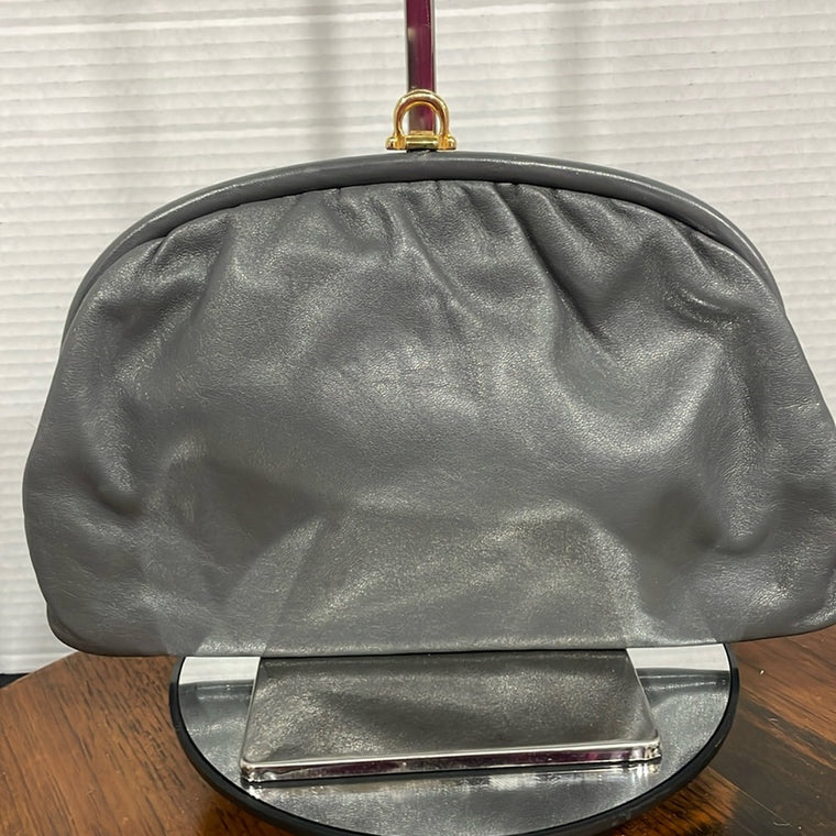 Vintage 50s gray handbag small  leather clutch
