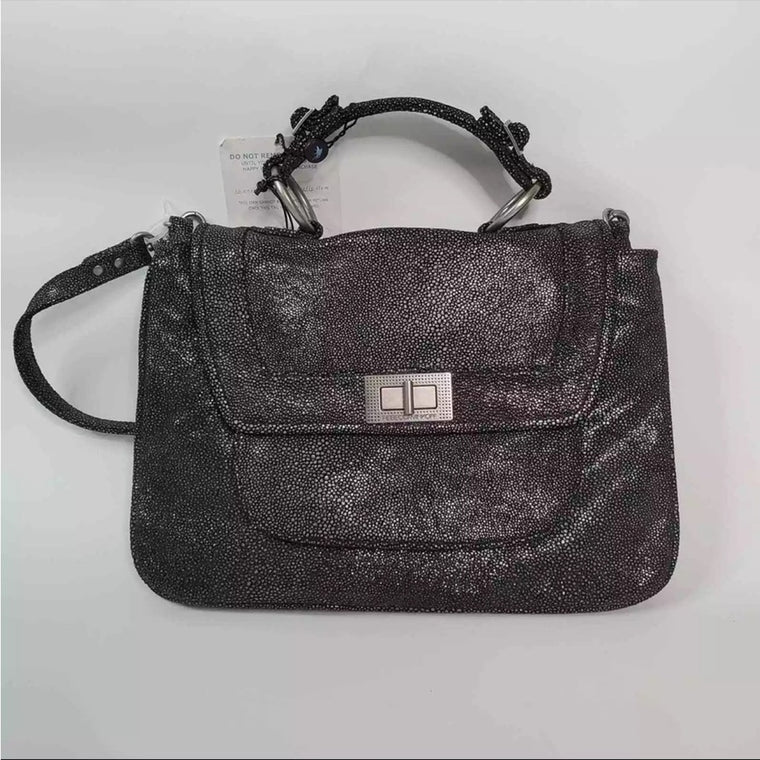 Rebecca Minkoff Covet Convertible Black Stingray Embossed Suede Satchel
