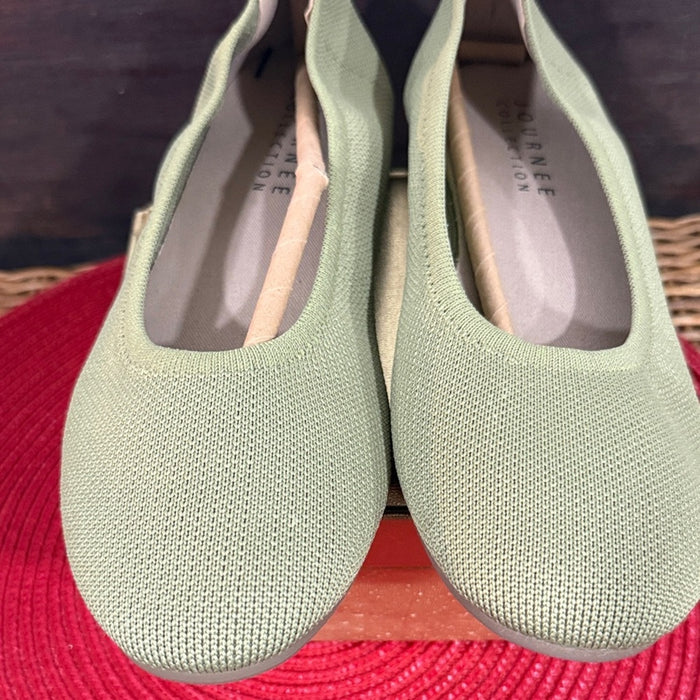 Journee Collection Light Sage Knit Slip-On Flats