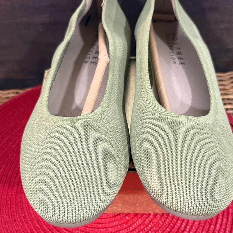 Journee Collection Light Sage Knit Slip-On Flats