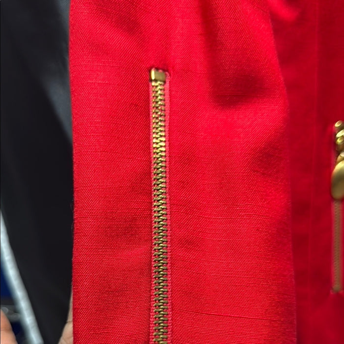 Christian Dior Suit Set Skirt Blazer Jacket 2 Piece 100% Wool Red Gold Size 10