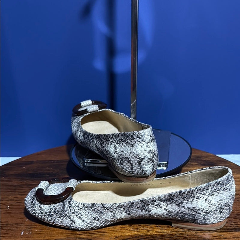 Stuart Weitzman Gray and Brown Flats with Ornamental Details