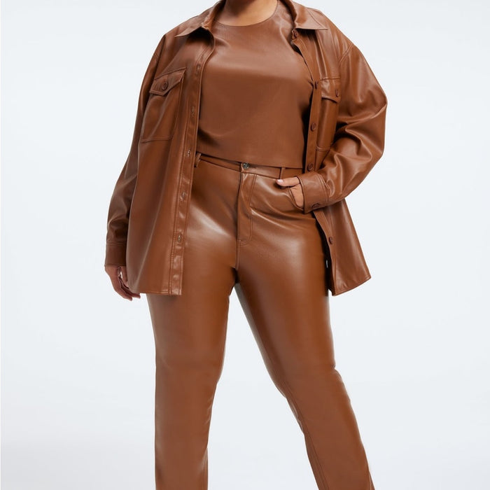 Good American Better Than Leather Faux Leather Good Icon Pants Burnt Caramel 12