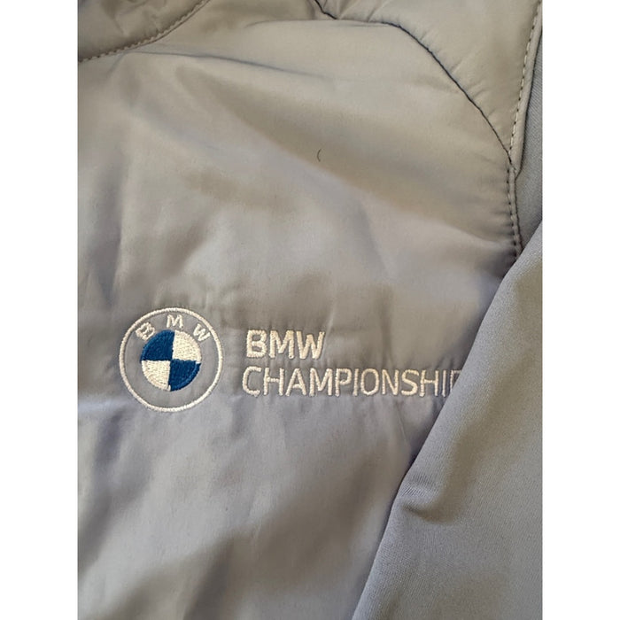 BMW Light Gray Puffer Jacket with Championship Logo Zip Up Golf Jacket