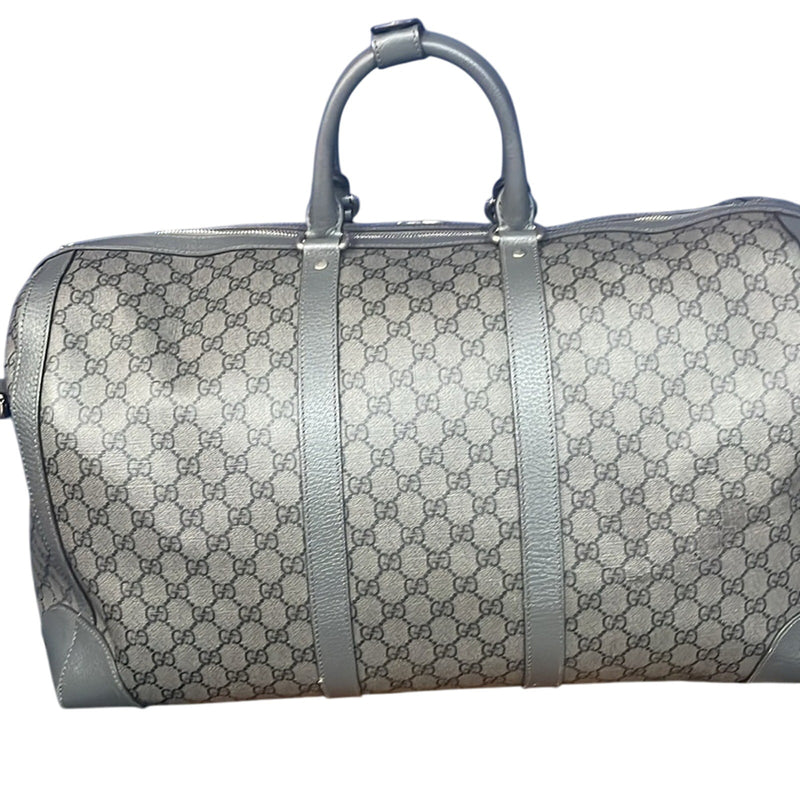 Gucci Ophidia Duffle Bag GG Supreme / Grey Coated Canvas Large with COA