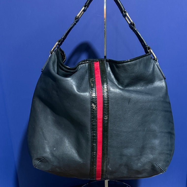 Charles David Black Leather Hobo Shoulder Bag Large 16”x14”