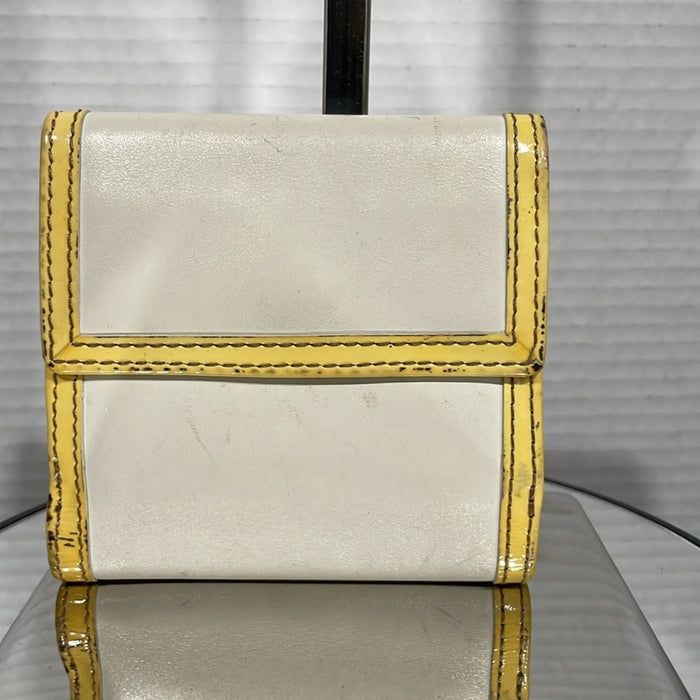 Coach Womens Wallet Bifold Button Shut Small Off White Yellow Leather #0817