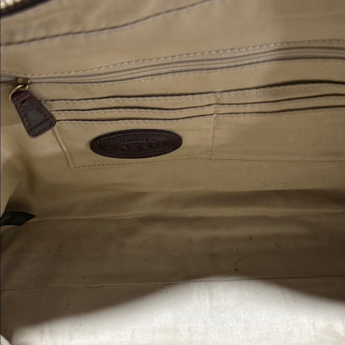 Fossil Dark Brown Croc-Embossed Leather Tote