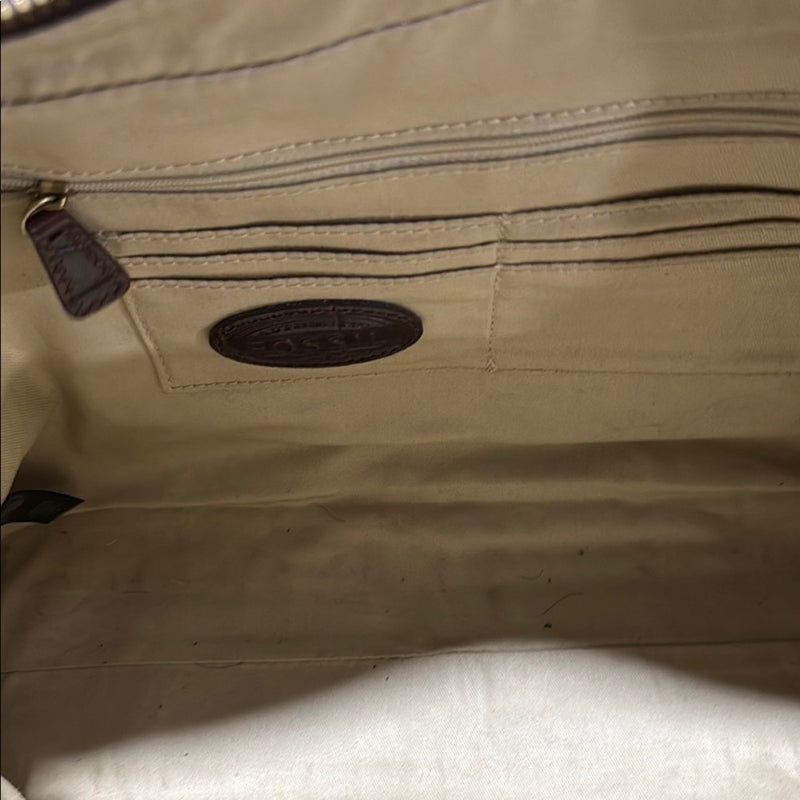 Fossil Dark Brown Croc-Embossed Leather Tote