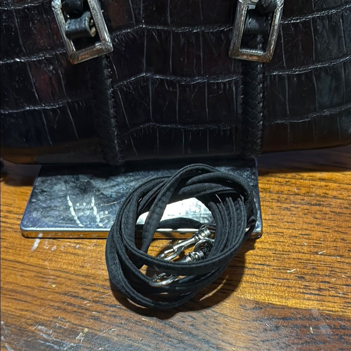 BRIGHTON Gladiola Croc Embossed Leather Wallet Crossbody Organizer