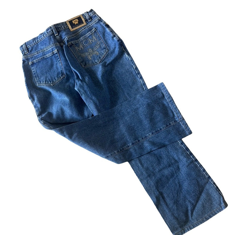MCM Blue Jeans with Gold Studded Logo