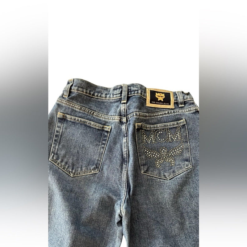 MCM Blue Jeans with Gold Studded Logo