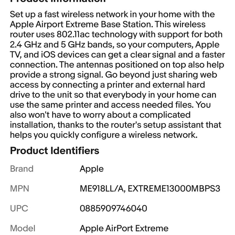 Apple AirPort Extreme Base Station 6th Generation Model A1521