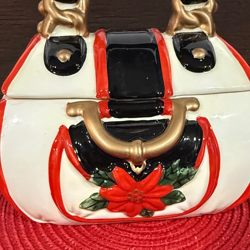 Davids Women's Red & White Holiday Poinsettia Handbag Jewelry Box
