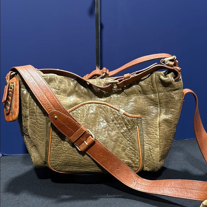 SCHULER & SONS Olive/Tan LEATHER ANTHROPOLOGIE MANZANILLA Hobo Handbag Purse