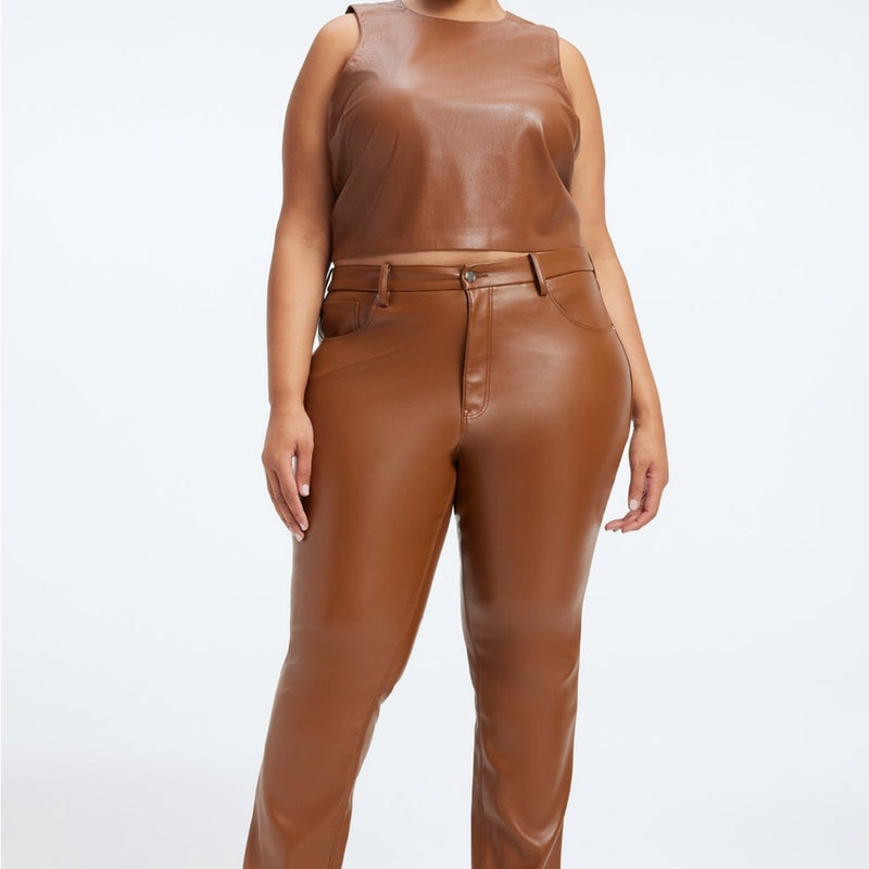 Good American Better Than Leather Faux Leather Good Icon Pants Burnt Caramel 12