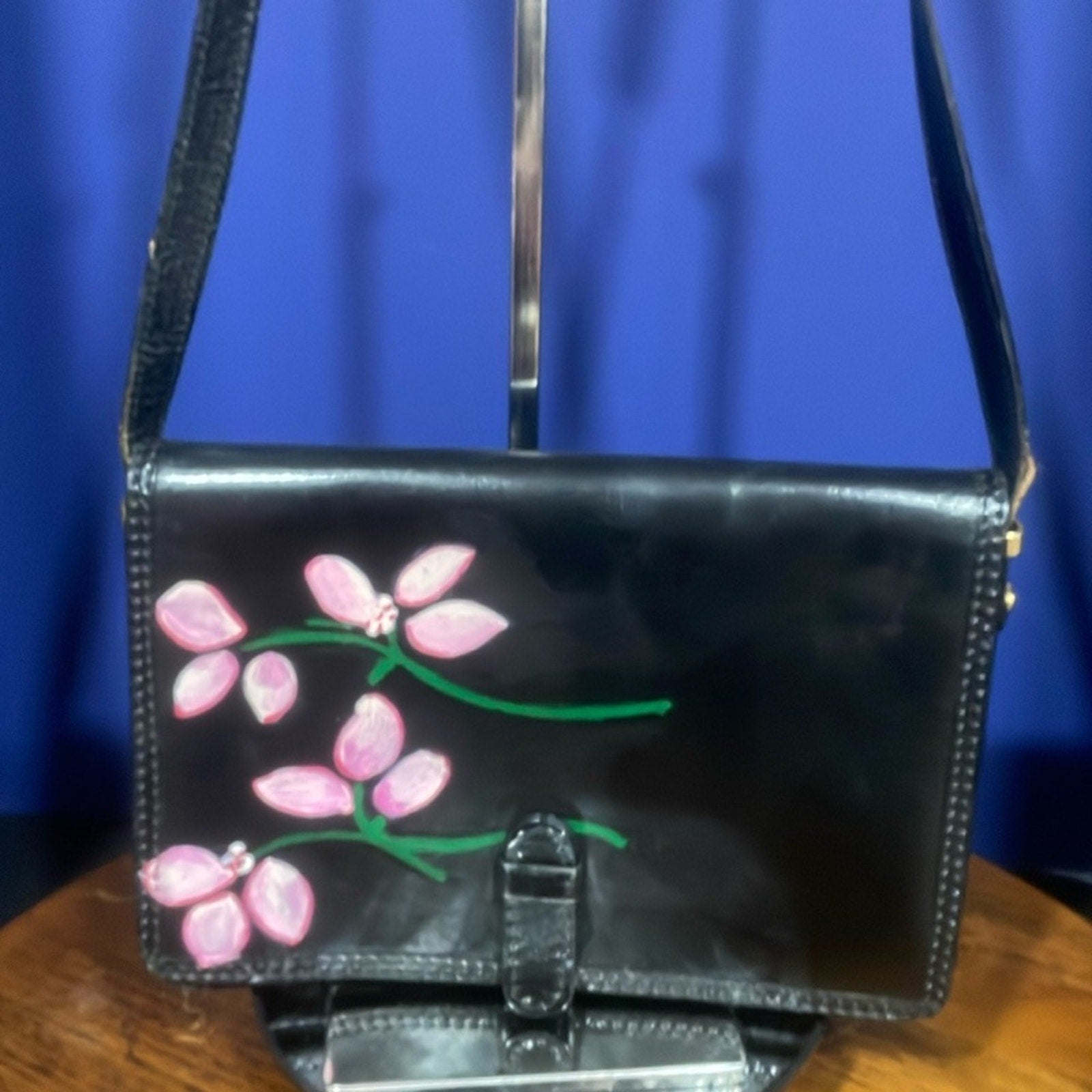 Hand painted leather crossbody “Cherry Blossom” handbag